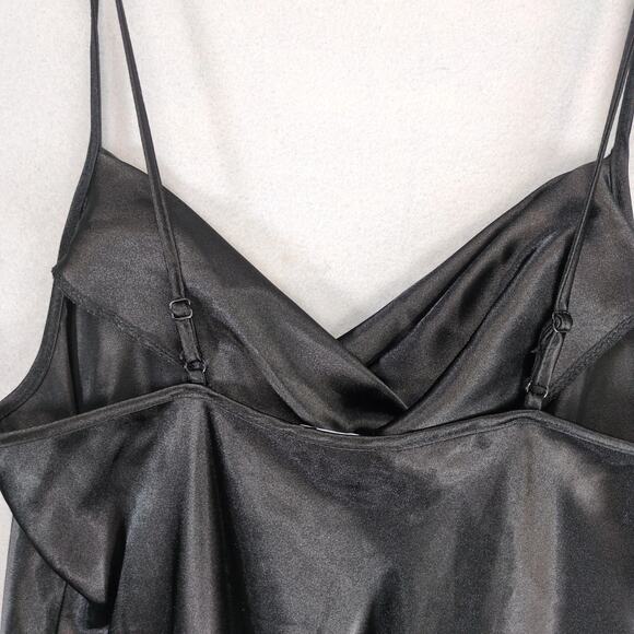 Vtg Y2K Bebe Black Satin Slip Maxi Dress Sz L Spaghetti Straps Babydoll Evening - Picture 10 of 10